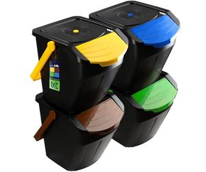 KADAX Lot de 4 Poubelles de Tri Sélectif pour une Gestion Efficace de la Collecte et du Recyclage des Déchets, Système de Séparation des Déchets Empilables (4 x 25L)