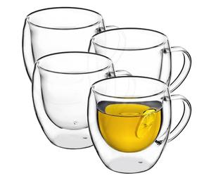 KADAX Lot de 4 tasses à café à double paroi - 250 ml - Tasses à café en verre avec levier pour café, thé, cappuccino, latte macchiato & espresso, résistant à la chaleur et service élégant