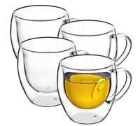 KADAX Lot de 4 tasses à café à double paroi - 250 ml - Verres à thé avec poignée - Pour café, cappuccino, latte macchiato, expresso et thé