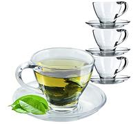 KADAX Lot de 4 tasses en verre transparent avec soucoupe 200 ml/250 ml