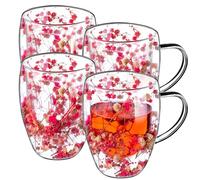 KADAX Lot de 4 verres à café à double paroi - 350 ml - Verres isothermes pour thé et café - Verres à thé en verre borosilicate - Tasse à café avec fleurs séchées - Rose