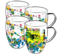 KADAX Lot de 4 verres à café à double paroi - 350 ml - Verres isothermes pour thé et café - Verres à thé en verre borosilicate - Tasse à café avec fleurs séchées - Multicolore