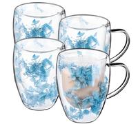 KADAX Lot de 4 verres à café à double paroi - 350 ml - Verres isothermes pour thé et café - Verres à thé en verre borosilicate - Tasse à café avec fleurs séchées - Bleu