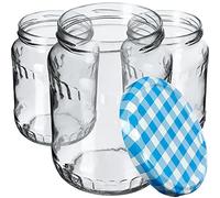 KADAX Lot de 48 bocaux à confiture 720 ml avec couvercle à visser avec bouchon à vis (carreaux bleus / 48 pièces)