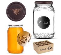 KADAX Lot de 48 bocaux à miel, 900 ml, avec couvercle à visser fi82 mm, pour miel, confiture, verres à vis, motif d'abeille dorée