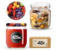 KADAX Lot de 48 bocaux de conservation 425 ml avec couvercle à visser fi82 mm pour le conditionnement, la mise en conserve, la conservation et la préparation des repas - Bocaux hermétiques Twist-off