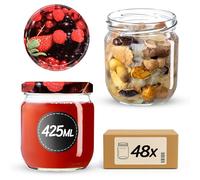 KADAX Lot de 48 bocaux de conservation 425 ml avec couvercle à visser fi82 mm pour le mise en conserve, la mise en pot, la conservation et la préparation des repas - Bocaux hermétiques Twist-off