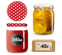 KADAX Lot de 48 bocaux de conservation 540 ml avec couvercle à visser fi82 mm pour mise en conserve, confiture, conservation et préparation de repas - Bocaux hermétiques Twist-off (Cœur, 48 pièces)