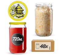KADAX Lot de 48 bocaux de conservation 720 ml avec couvercle à visser fi82 mm pour mise en conserve, conserves et préparation de repas - Bocaux hermétiques Twist-off (Motif ruches / 48 pièces)