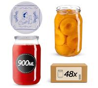 KADAX - Lot de 48 bocaux de conservation - 900 ml - Avec couvercle à visser de 82 mm - Grands bocaux avec couvercle Twist Off - Pour les concombres - Bocaux de conservation et de stérilisation