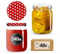KADAX Lot de 48 bocaux de conservation de 540 ml avec couvercle à visser de 82 mm de diamètre - Pour la conservation, la conservation et la préparation des repas - Bocaux hermétiques à visser (rouge à