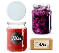 KADAX Lot de 48 bocaux de conservation de 720 ml, idéaux pour la conservation et le rangement, bocaux avec couvercle à visser, Twist Off to 82, blancs