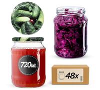 KADAX Lot de 48 bocaux de conservation de 720 ml, idéaux pour la conservation et le rangement, bocaux avec couvercle à visser, Twist Off to 82, bocaux de conservation à conserver (concombres)