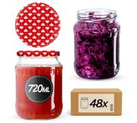 KADAX Lot de 48 bocaux de conservation de 720 ml, idéaux pour la conservation et le rangement, bocaux avec couvercle à visser, Twist Off to 82, bocaux de conservation à insérer (cœur)