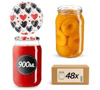 KADAX Lot de 48 bocaux de conservation en verre 900 ml avec couvercle à visser fi82 mm - Grands bocaux en verre avec couvercle Twist Off pour concombres, conserves (cœurs