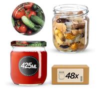 KADAX Lot de 48 bocaux de conservation en verre de 425 ml avec couvercle à visser de 82 mm de diamètre pour la conservation, la conservation et la préparation des repas - Bocaux hermétiques Twist-Off