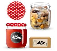 KADAX Lot de 48 bocaux de conservation en verre de 425 ml avec couvercle à visser de 82 mm de diamètre pour la conservation, la conservation et la préparation des repas - Bocaux hermétiques Twist-Off