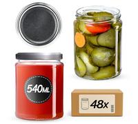 KADAX Lot de 48 bocaux de conservation ronds de 540 ml avec couvercle à visser motif « argent » - Bocaux à conserver, conserver ou conserver des confitures, des fruits et des légumes