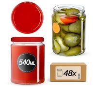 KADAX Lot de 48 bocaux en verre ronds pour couvercle à visser - 540 ml - Rouge