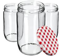 KADAX Lot de 48 bocaux en verre ronds pour couvercle à visser - 720 ml - À carreaux rouges 8,7x8,7x15cm