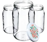 KADAX Lot de 48 grands bocaux en verre 900ml Ø82 Folklore - couvercle à vis hermétique, pour conserves, cornichons, légumes lacto-fermentés et confitures maison