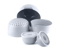 KADAX Lot de 5 bols, couvercle, saladier et bols à salade en plastique pour ranger les aliments, bol de service empilable, mélangeur (gris clair)