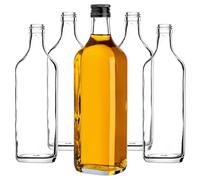 KADAX Lot de 5 bouteilles en verre 500ml avec bouchon à vis noir, court - bouteilles vides à remplir pour jus, sirop, huile et liqueur, conservation alimentaire