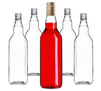 KADAX Lot de 5 bouteilles en verre 700ml avec bouchon à vis dorées, longues - bouteilles vides à remplir pour jus, sirop, huile et liqueur, conservation alimentaire