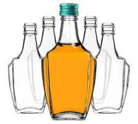 KADAX Lot de 5 bouteilles en verre de 250 ml avec bouchon à vis, vides, à remplir, petites bouteilles d'alcool, bouteilles de jus de fruits, vertes