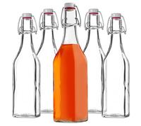 KADAX Lot de 5 bouteilles en verre vides à bouchon mécanique de 500 ml, flacons en verre à remplir pour jus, huile, vinaigre, liqueur & sirop, bouteilles en verre pour jus, flacons pour liqueur
