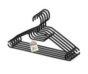 KADAX Lot de 5 cintres en plastique - Crochets rotatifs - Épaules crantées - Barre pour pantalon - Gain de place - Antidérapants - Pour chemise, pantalon, jupe, veste - Noir