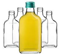 KADAX Lot de 5 flasques en verre de 200 ml avec bouchon à vis, bouteilles vides à remplir, mini bouteilles de liqueur, bouteilles d'alcool (vert)