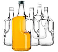 KADAX Lot de 5 grandes bouteilles de vin en verre avec anse et bouchon à vis - Bouteilles vides en verre à remplir avec de la liqueur - 1,75 l
