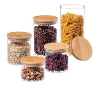 KADAX Lot de 5 récipients en verre avec couvercle en bambou - Passe au lave-vaisselle - Boîtes de conservation hermétiques - Pour spaghetti, farine, céréales ou café