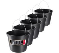 KADAX Lot de 5 seaux 12 l, en plastique, pour jardin et chantier, robuste, seaux à ciment et à mortier, de nettoyage