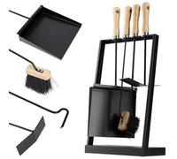 KADAX Lot de 5 ustensiles de cheminée modernes, 5 pièces, accessoires de cheminée avec tisonnier, pelle à cendres, balai, grattoir à cendres et support (noir)