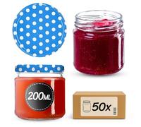 KADAX Lot de 50 bocaux 200 ml avec couvercles à vis Ø 66 mm - bocaux à dessert à parois épaisses, hermétiques, lavables au lave-vaisselle, idéaux pour les confitures et conserves