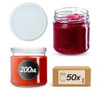 KADAX Lot de 50 bocaux 200 ml avec couvercles à vis Ø 66 mm - bocaux à dessert à parois épaisses, hermétiques, lavables au lave-vaisselle, idéaux pour les confitures et conserves