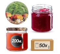 KADAX Lot de 50 bocaux 200 ml avec couvercles à vis Ø 66 mm - bocaux à dessert à parois épaisses, hermétiques, lavables au lave-vaisselle, idéaux pour les confitures et conserves