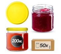 KADAX Lot de 50 bocaux 200 ml avec couvercles à vis Ø 66 mm - bocaux à dessert à parois épaisses, hermétiques, lavables au lave-vaisselle, idéaux pour les confitures et conserves