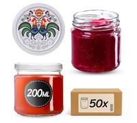 KADAX Lot de 50 bocaux 200 ml avec couvercles à vis Ø 66 mm - bocaux à dessert à parois épaisses, hermétiques, lavables au lave-vaisselle, idéaux pour les confitures et conserves