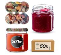 KADAX Lot de 50 bocaux 200 ml avec couvercles à vis Ø 66 mm - bocaux à dessert à parois épaisses, hermétiques, lavables au lave-vaisselle, idéaux pour les confitures et conserves