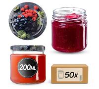 KADAX Lot de 50 bocaux 200 ml avec couvercles à vis Ø 66 mm - bocaux à dessert à parois épaisses, hermétiques, lavables au lave-vaisselle, idéaux pour les confitures et conserves