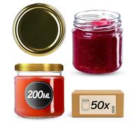KADAX Lot de 50 bocaux 200 ml avec couvercles à vis Ø 66 mm - bocaux à dessert à parois épaisses, hermétiques, lavables au lave-vaisselle, idéaux pour les confitures et conserves