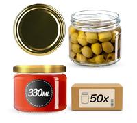 KADAX Lot de 50 bocaux à confiture avec couvercle à visser - 330 ml - Bocaux de conservation pour confitures, confitures, miel - Avec couvercle à visser (doré)