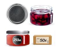 KADAX Lot de 50 bocaux à confiture avec couvercle Twist-Off fi82 - 250 ml - Hermétiques et lavables au lave-vaisselle - En verre épais - Choix de bouchons à vis (argentés)