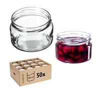 KADAX Lot de 50 bocaux à confiture avec couvercle Twist-Off fi82 - 250 ml - Hermétiques et lavables au lave-vaisselle - En verre épais - Choix de bouchons à vis (sans couvercle)