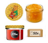 KADAX Lot de 50 bocaux à confiture de 235 ml avec couvercle à vis à motif Winnie l'ourson Ø 82 mm - Bocaux à conserves pour confiture, chutneys, légumes marinés, pâtés, saucisse, viande, nourriture