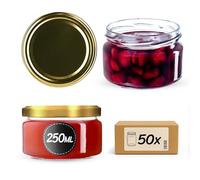 KADAX Lot de 50 bocaux à confiture de 250 ml avec couvercle à visser - Diamètre : 82 mm - Dorés - Hermétiques, passent au lave-vaisselle - Idéaux pour confitures, chutneys, légumes marinés, viandes