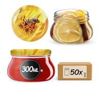 KADAX Lot de 50 bocaux à confiture de 300 ml avec couvercle à visser de 82 mm de diamètre - Bocaux miniatures pour miel et épices - Pots à confiture avec couvercle - Bocaux hermétiques à offrir